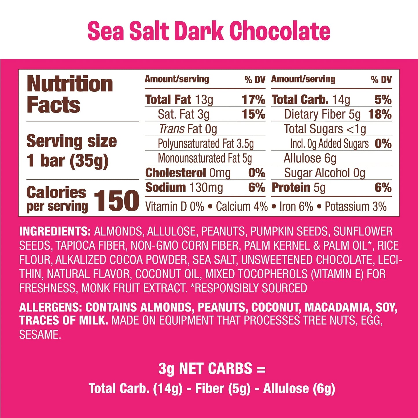 Munk Pack Keto Nut & Seed Bar, Sea Salt Dark Chocolate, 1.23 Oz., 12-Pack