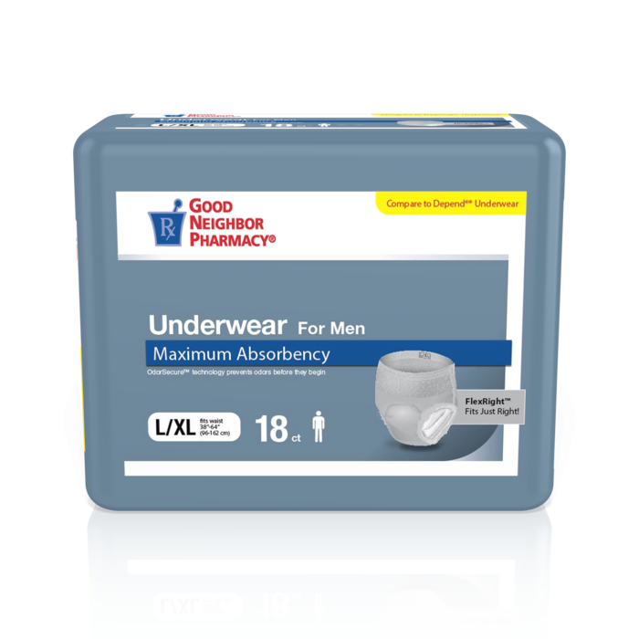 GNP Men's Max Absorbency Underwear, Size L/XL (4 Bags of 18 Count)
