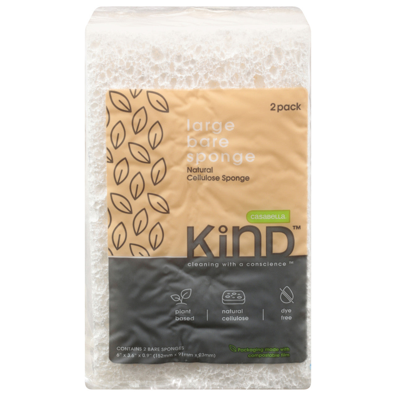 Casabella Kind Bare Plant-Based Sponges - 2 Ct, Pack of 12
