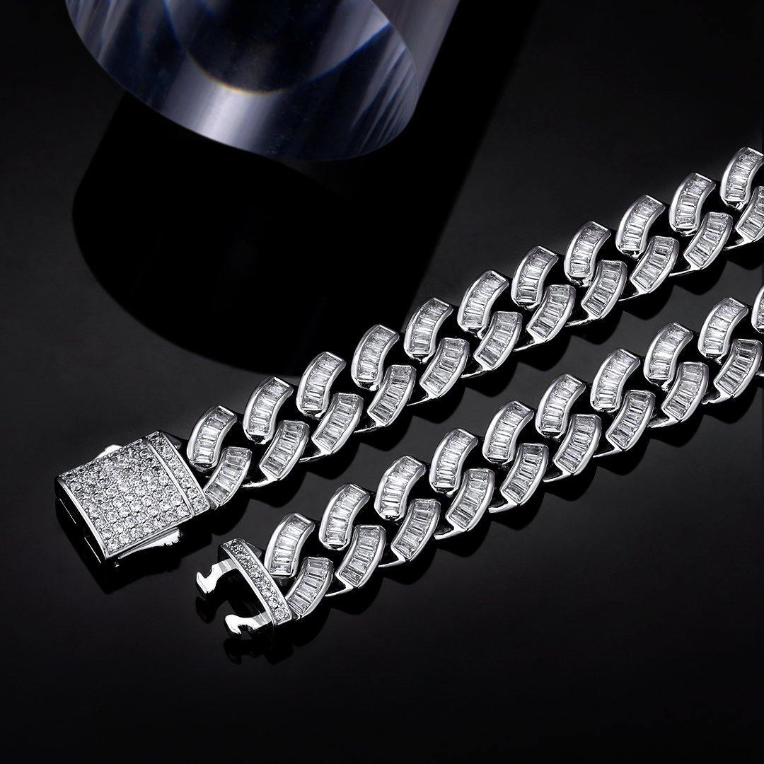 12mm Baguette CZ Mens Cuban Link Bracelet in White Gold by Bling Proud | Urban Jewelry Online Store