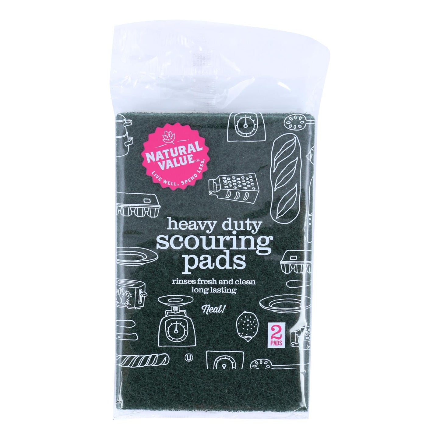 Natural Value Scouring Pad Sponges - 2-Count Pack, Case of 24