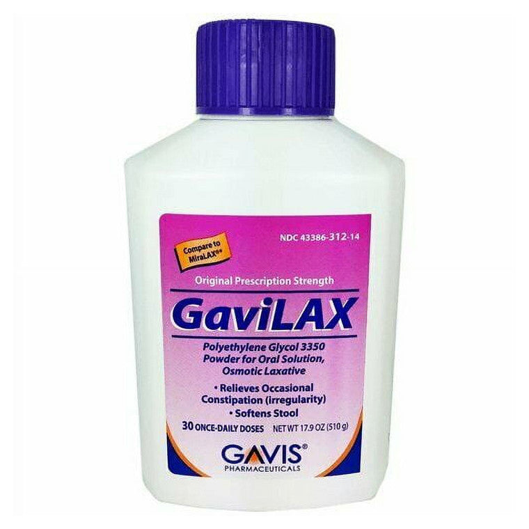 GaviLax Polyethylene Glycol 3350 Powder - 17g per Dose, 30 Doses (510g) - Osmotic Laxative