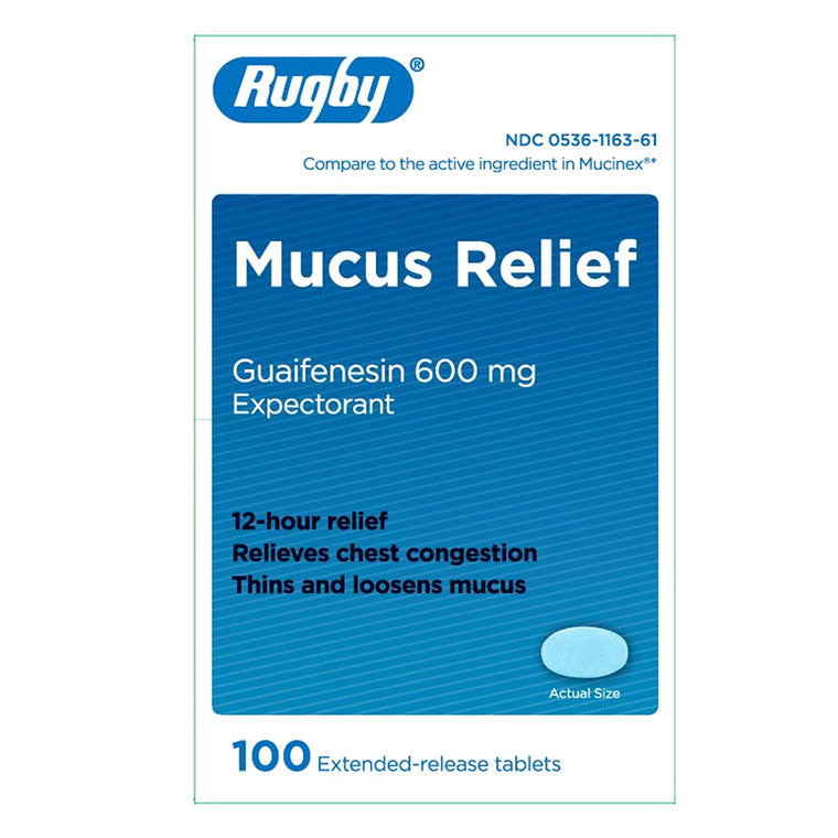 Rugby Mucus Relief 600 mg Guaifenesin Extended-Release Tablets, 12-Hour Expectorant