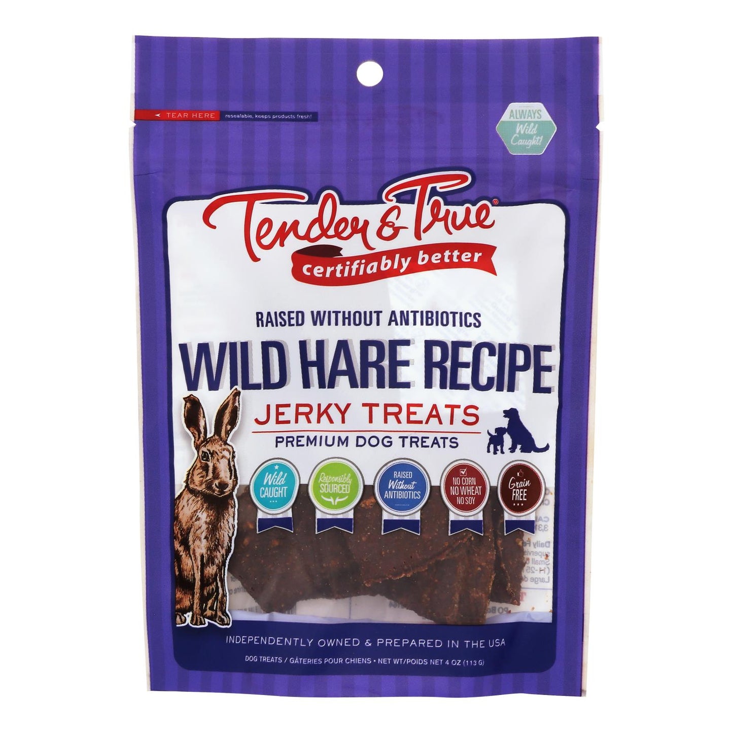 Tender & True Dog Treats Wild Hare Recipe Jerky, 4 Oz (Case of 10)
