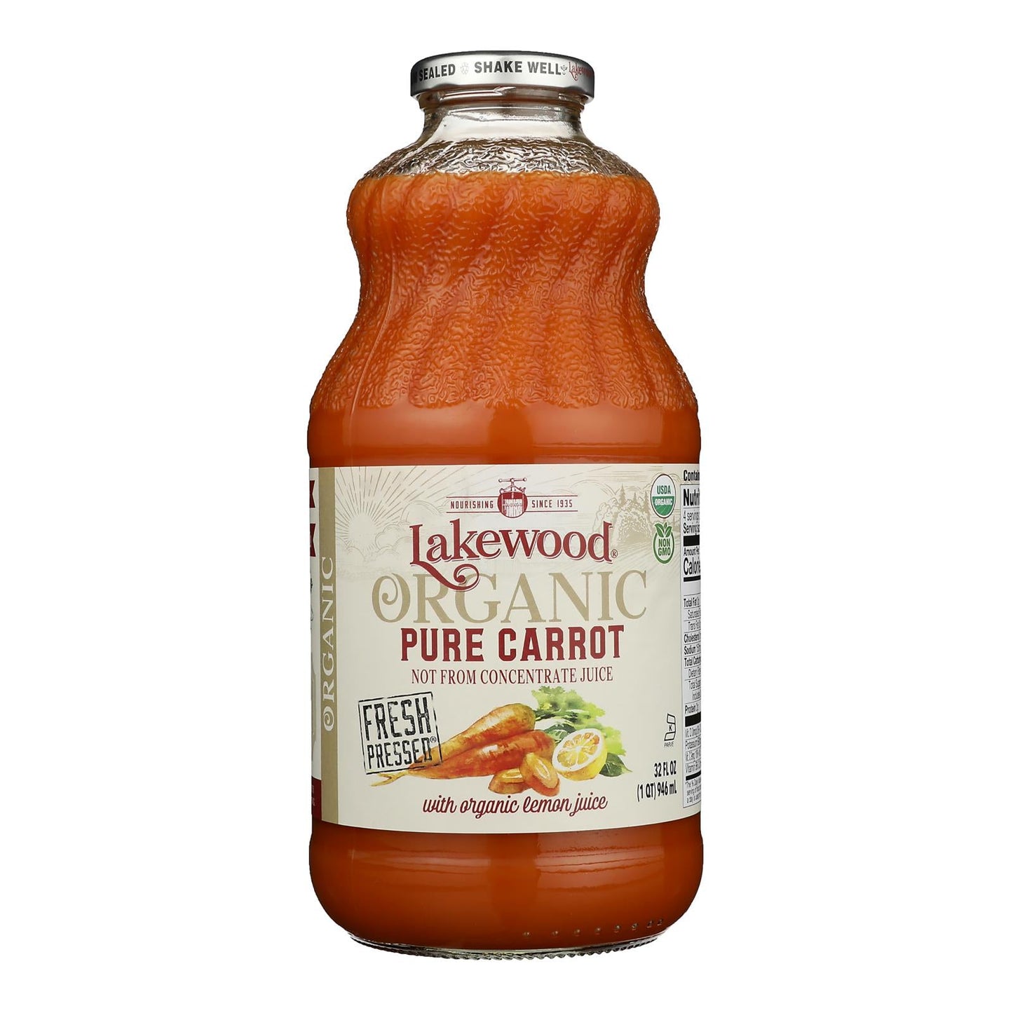 Lakewood Organic Carrot Juice (Pack of 6) - 32 fl oz - Pure & Fresh