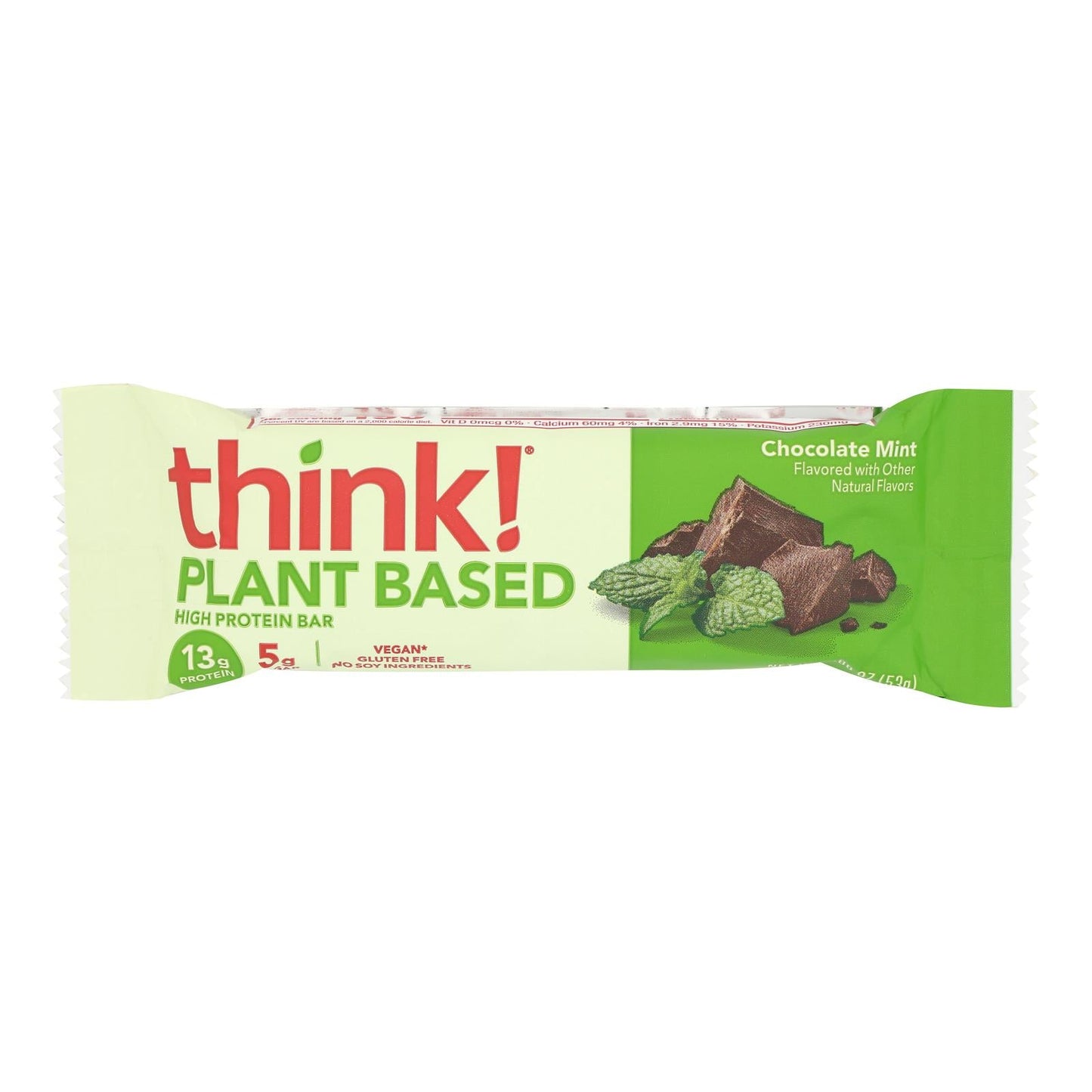 Think! Plant Based Protein Bar, Chocolate Mint, 10 Count - 1.94 Oz Each - Vegan Protein Snack