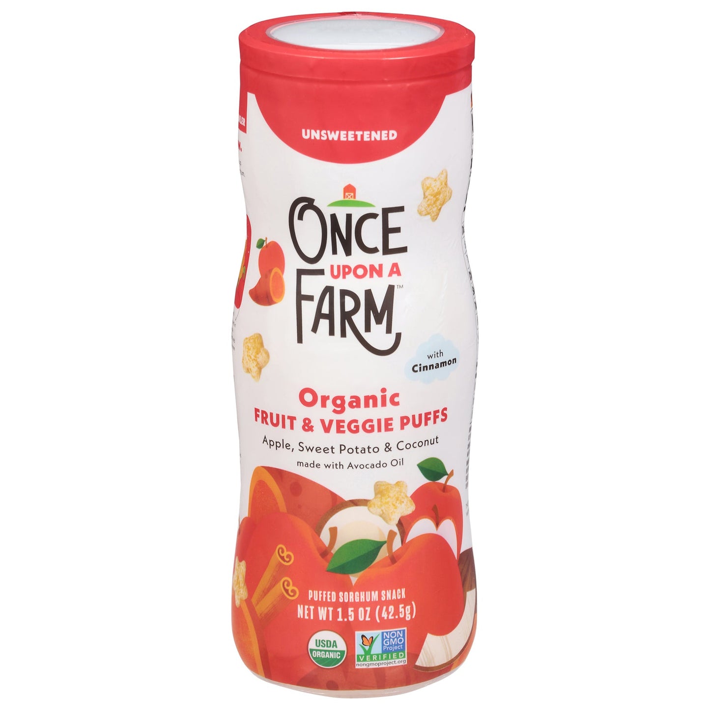 Once Upon A Farm Organic Puffs - Apple, Sweet Potato, Coconut - 6 x 1.5 oz Pouches