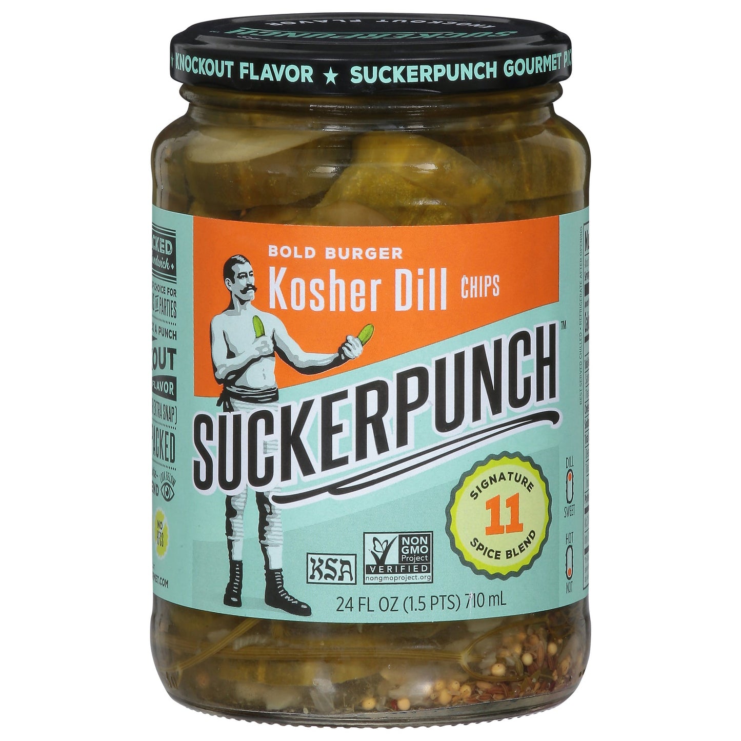 Suckerpunch Gourmet Dill Pickle Chips, Bold Burger, Pack of 6 - 24 fl oz