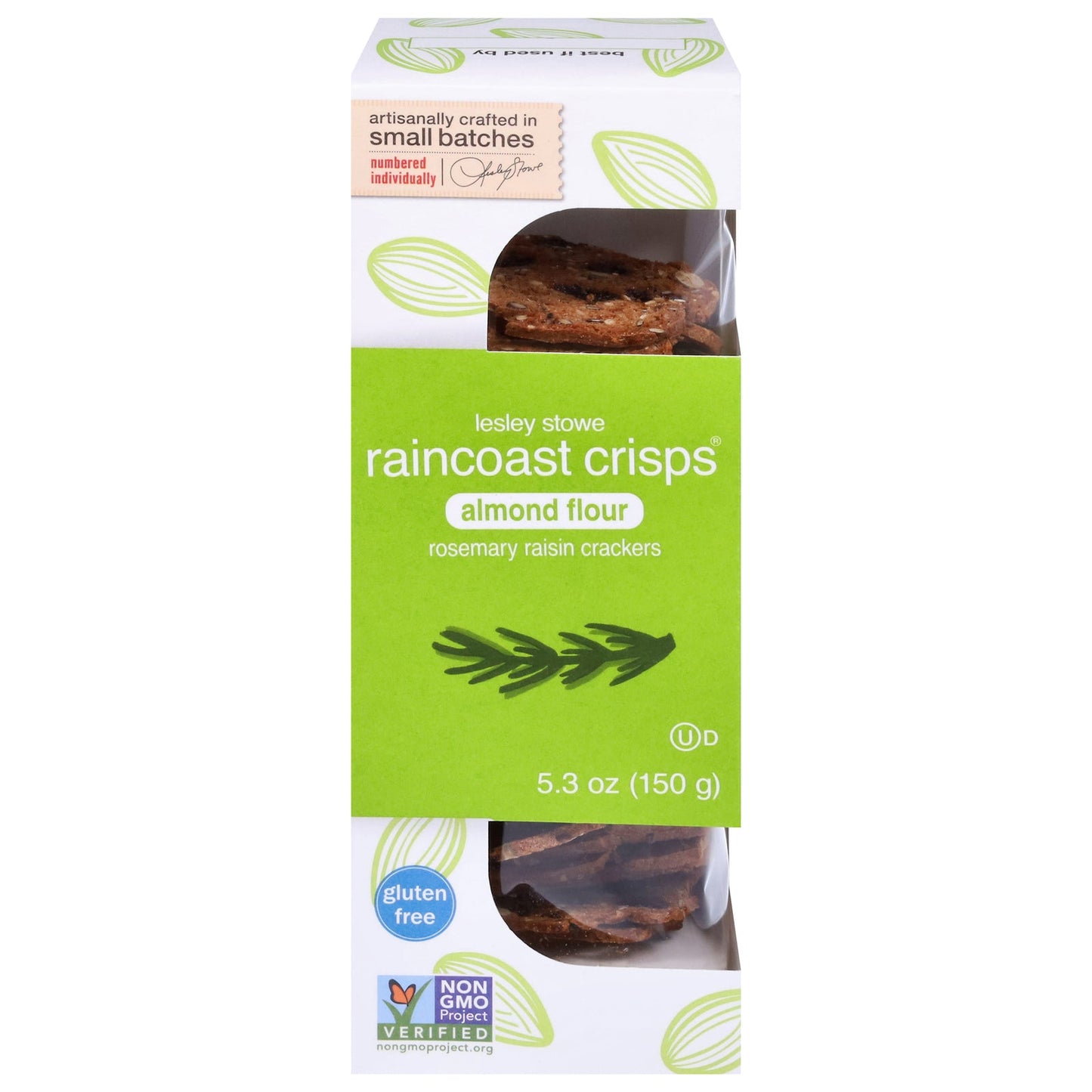 Lesley Stowe Crisps Rosemary Raisin, 5.3 oz, 12-Count
