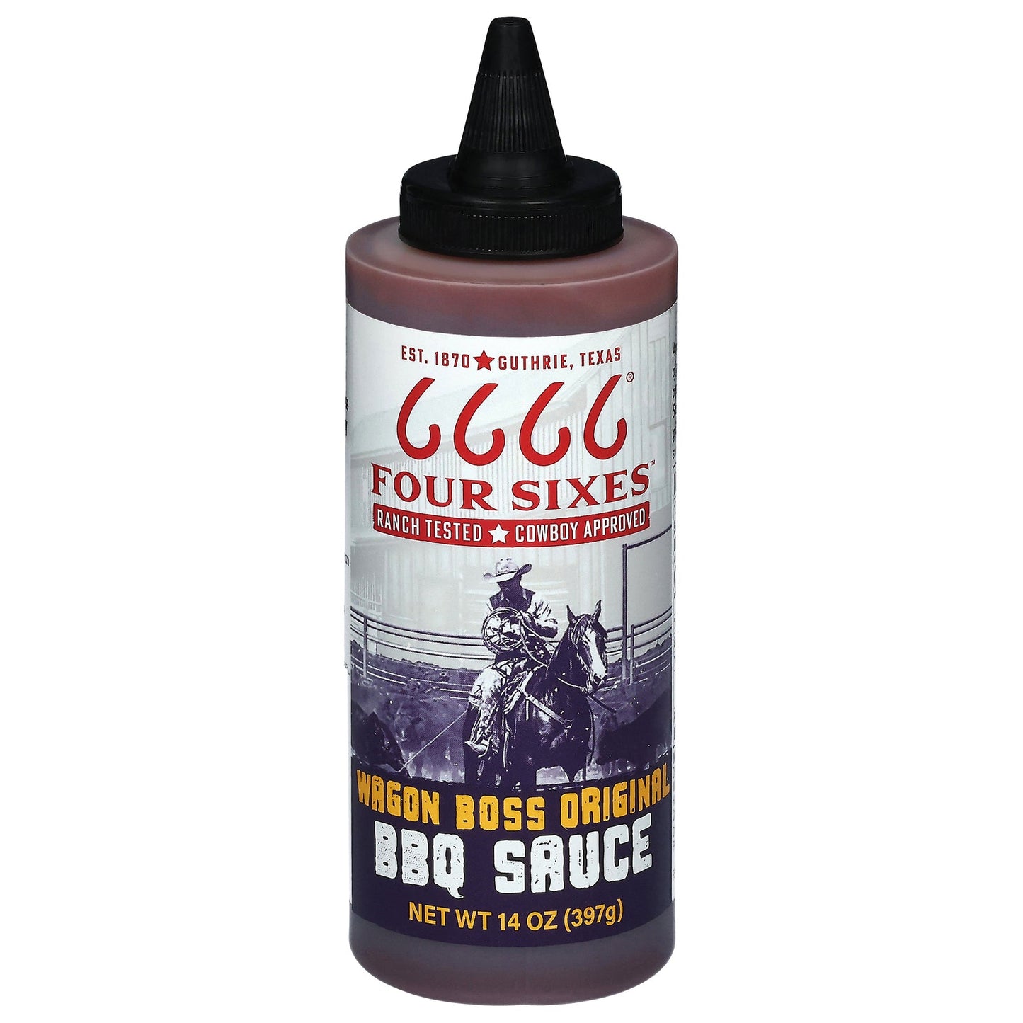 Four Sixes Original BBQ Sauce - Wagon Boss - Pack of 6 - 14 fl oz