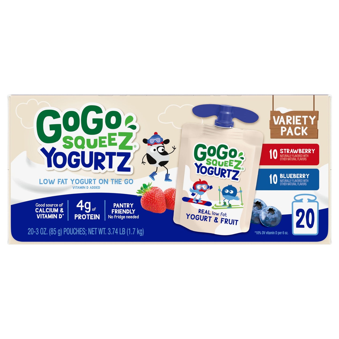 Gogo Squeez YogurtZ Blue Raspberry Strawberry - 20 ct