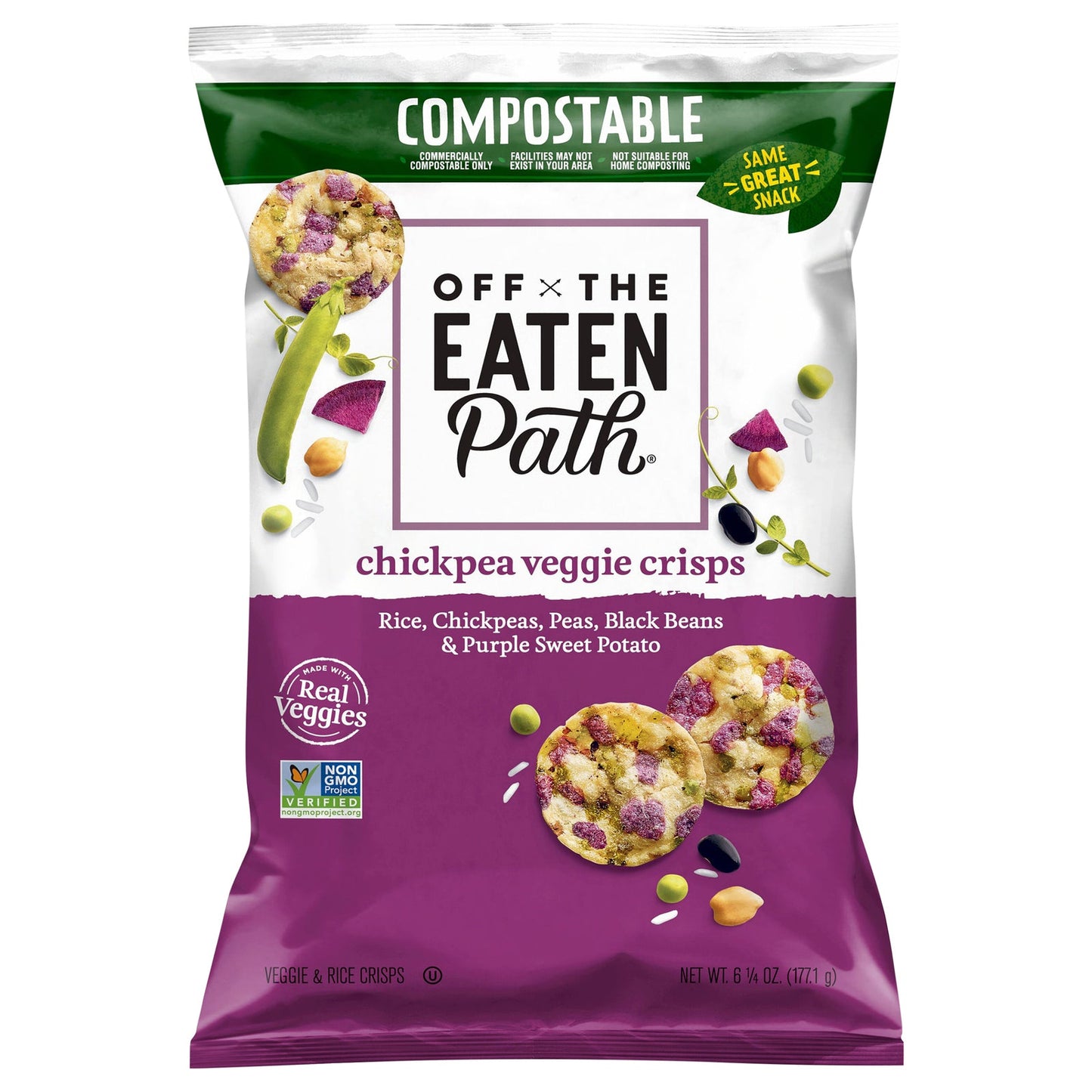 Off The Eaten Path Veggie Crisps, Rice Pea Black Bean, 6-6.25 Oz Bags (Pack of 6)