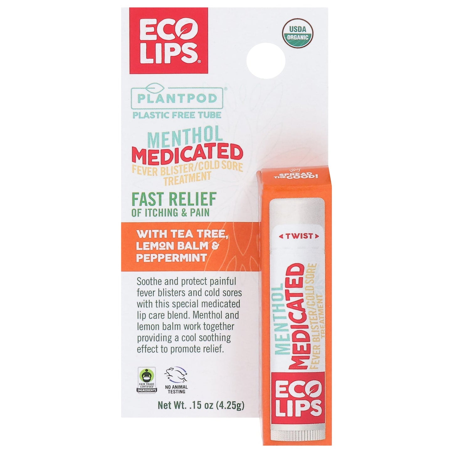 Ecolips Medicated Lip Balm, Cold Sore Treatment, 95% Organic, .15 oz Tubes, Pack of 8