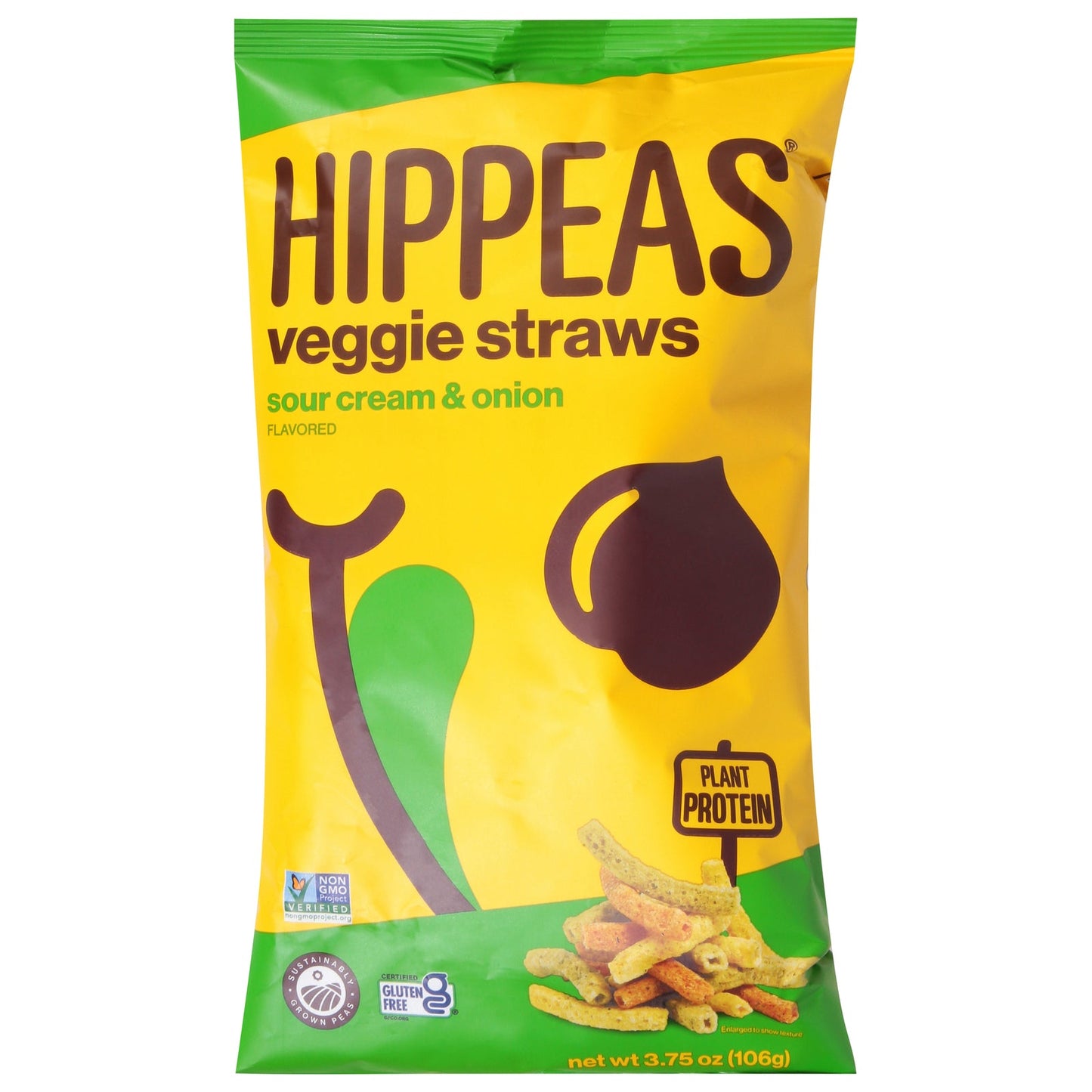 Hippeas Veggie Straws, Sour Cream & Onion, Plant-Based Protein, Case of 12 (3.75 oz)