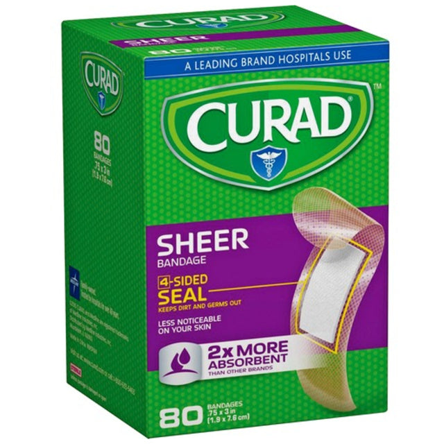 Curad Sheer Adhesive Bandages, Clear 80 Ct