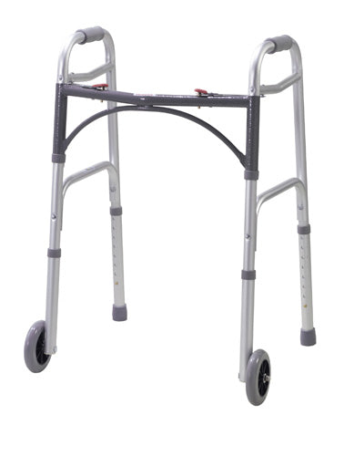 Walker Folding 2-Button Youth with 5 Wheels Deluxe, Lightweight Mobility Aid