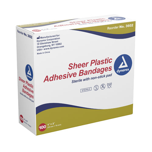 Adhesive Bandages 1 x 3 Sheer Sterile Strips - 100 Count Box - Latex Free Wound Protection