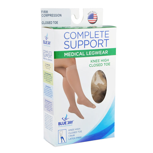 Blue Jay 30-40 mmHg Compression Stockings - Small, Below Knee, Closed Toe - Beige