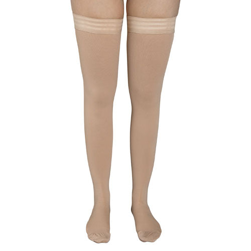 20-30 mmHg Firm Compression Thigh High Stockings - Beige, Stay-Up Top, Closed Toe - Medium