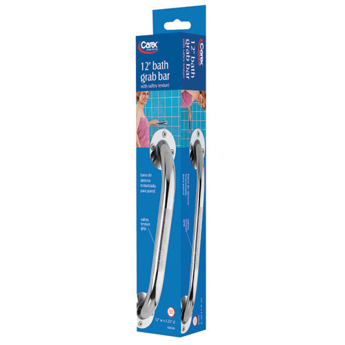 Carex 12-Inch Textured Chrome Grab Bar - Heavy Duty Bathroom Safety Rail