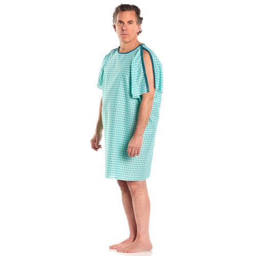 Reusable Patient Exam Gown with Geometric Print, Snap Closures, Easy Access - One Size