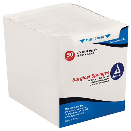 Sterile Gauze Sponges 3x3 - 12 Ply, 2 Sponges/Pouch, 25 Pouches/Tray - Wound Care