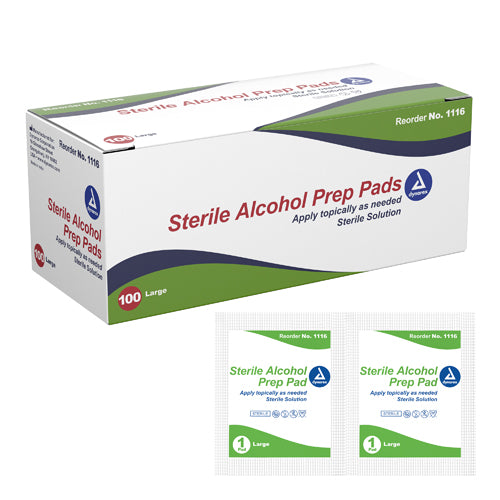 Large Alcohol Prep Pads, 70% Isopropyl, Sterile, 2" x 2.5", 100 Count Box