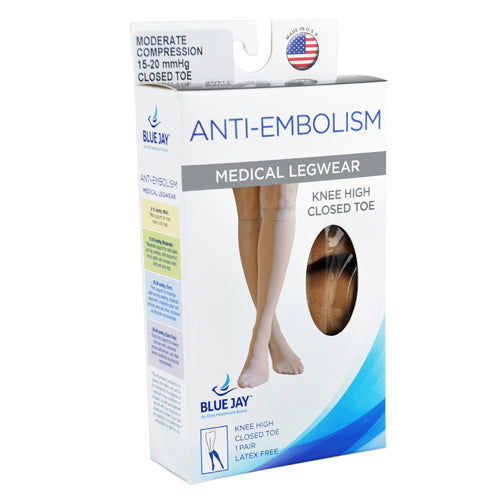 Anti-Embolism Stockings Large 15-20 mmHg Below Knee Closed Toe - Beige