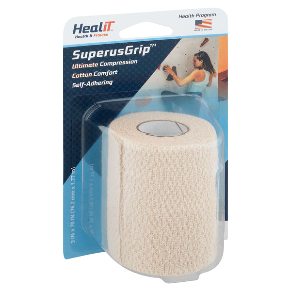 Healit SuperusGrip Ultimate Self-Adhering Compression Wrap, 100% Cotton, Beige, 3" x 70"