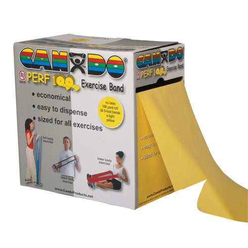 CanDo Latex-Free Exercise Band, Yellow X-Light, 100 yd Dispenser Box, Rehab & Conditioning