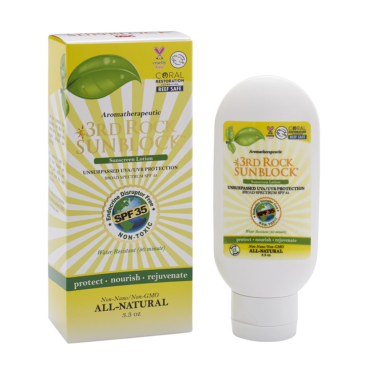 3rd Rock Essentials - SPF 35 Unscented Sunscreen Lotion, 3.3 oz - Gluten-Free Sun Protection