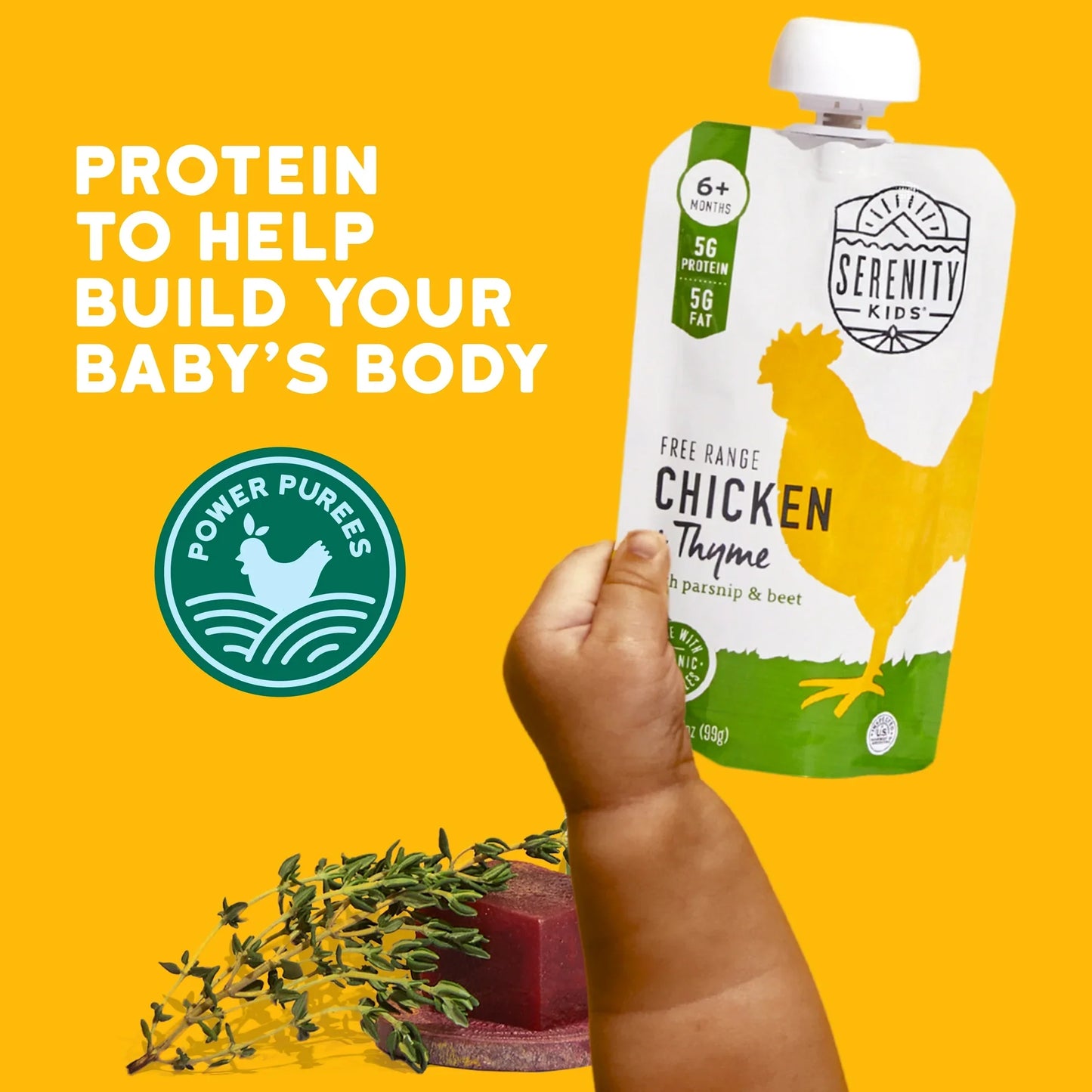 Serenity Kids Chicken Thyme Puree Pouch (Pack of 6) 3.5 Oz