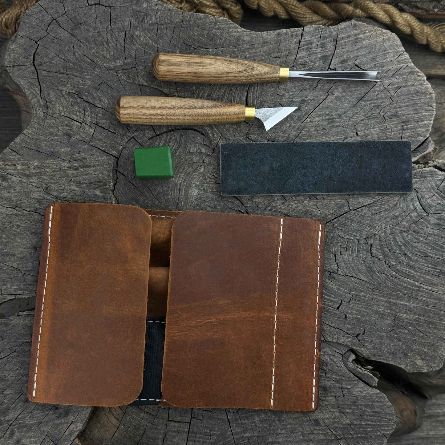 3-Piece Wood Carving Tool Set with Leather Case