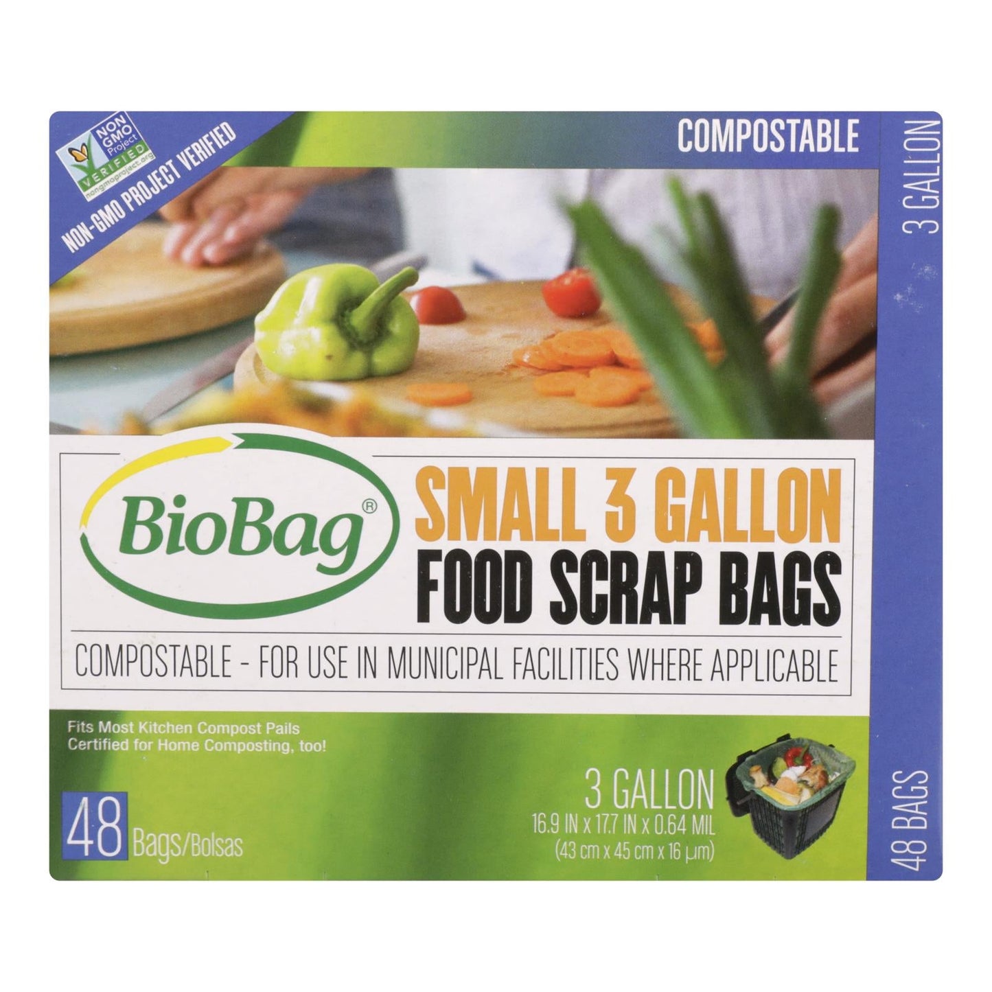 BioBag Certified Compostable Food Scrap Bags - 12 Pack, 3 Gallon, 48 Count