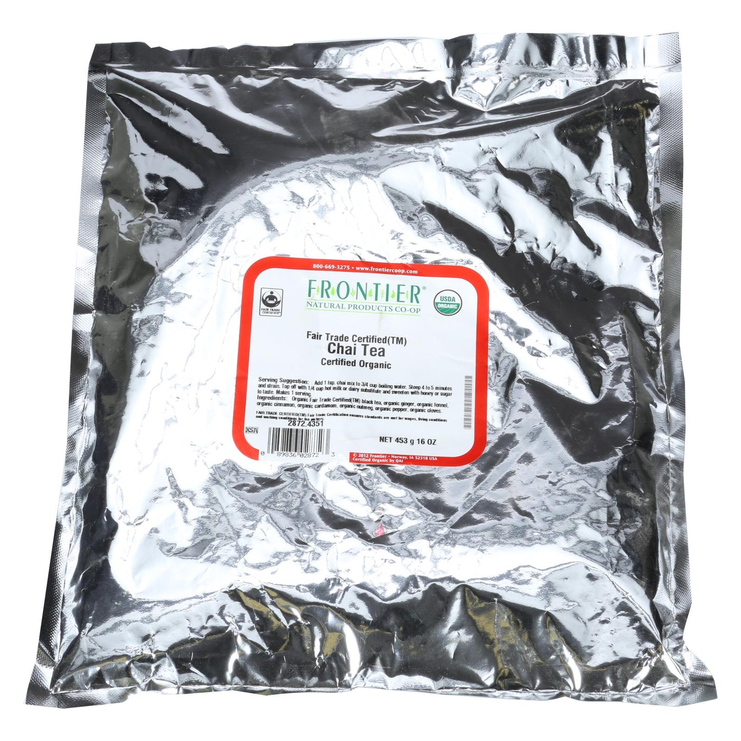Frontier Herb Single Bulk Organic Fair Trade Certified Chai Tea, 1lb