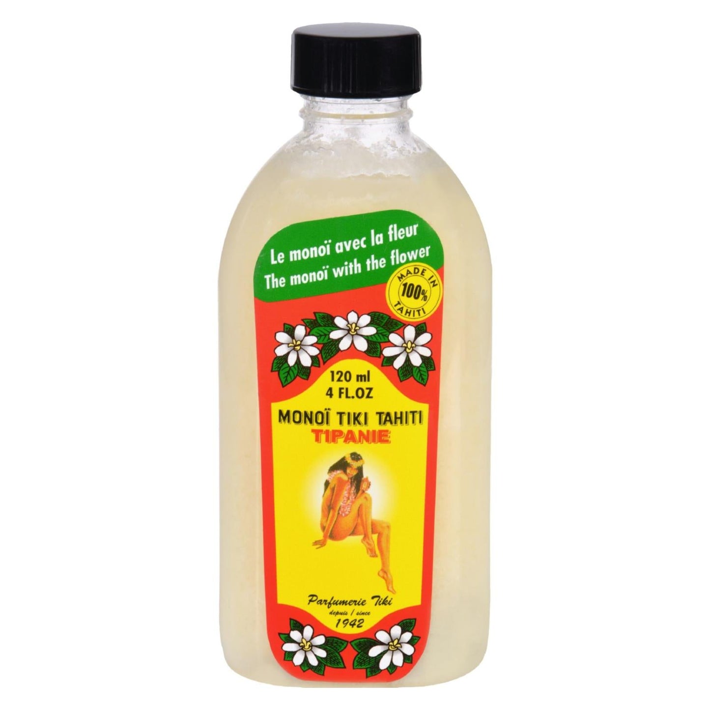 Tiare Tahiti Monoi Coconut Oil with Frangipani Tipanie Essence, 4 Oz