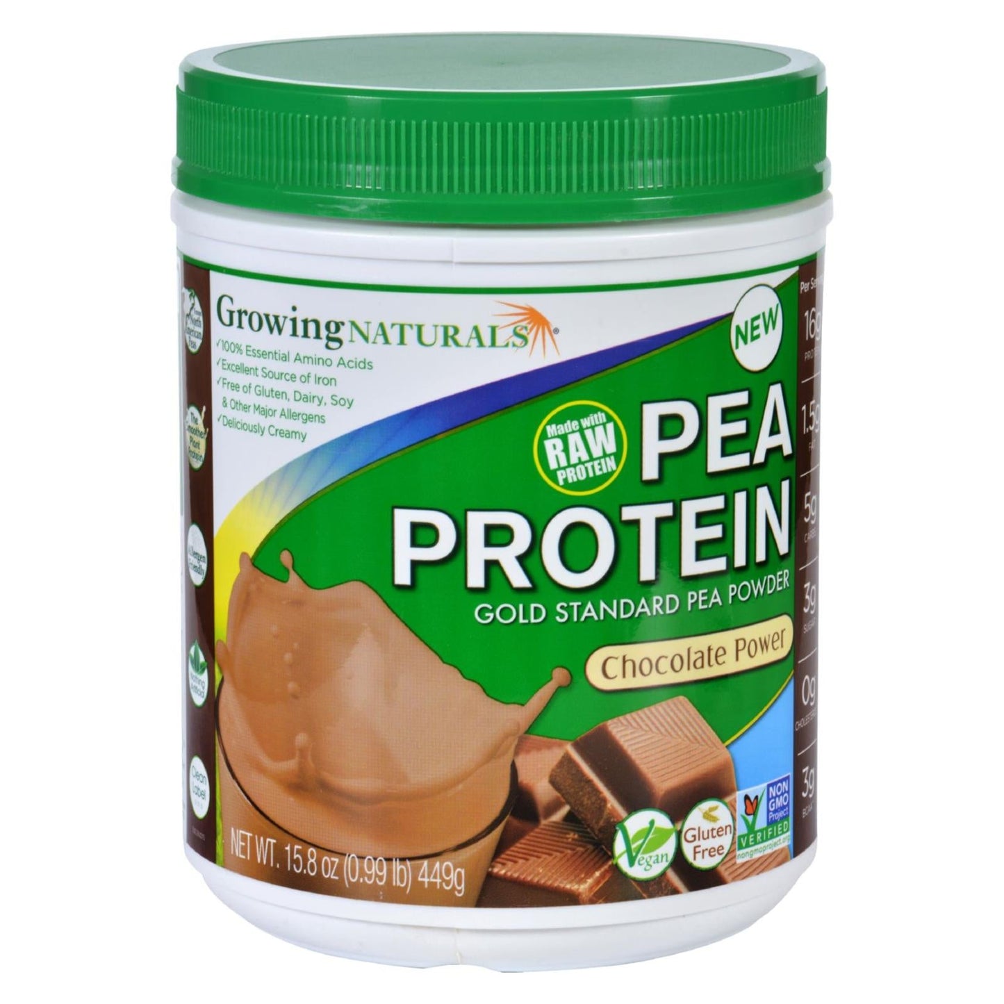 Growing Naturals Chocolat Power Pea Protein Powder - 15.8 Oz.