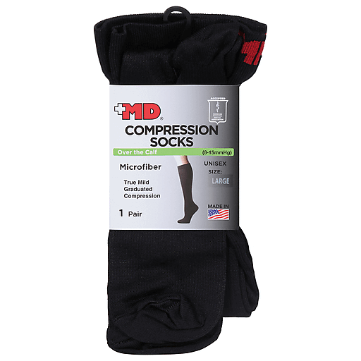Md Large Unisex Microfiber Black Over The Calf Compression Socks 1Ea