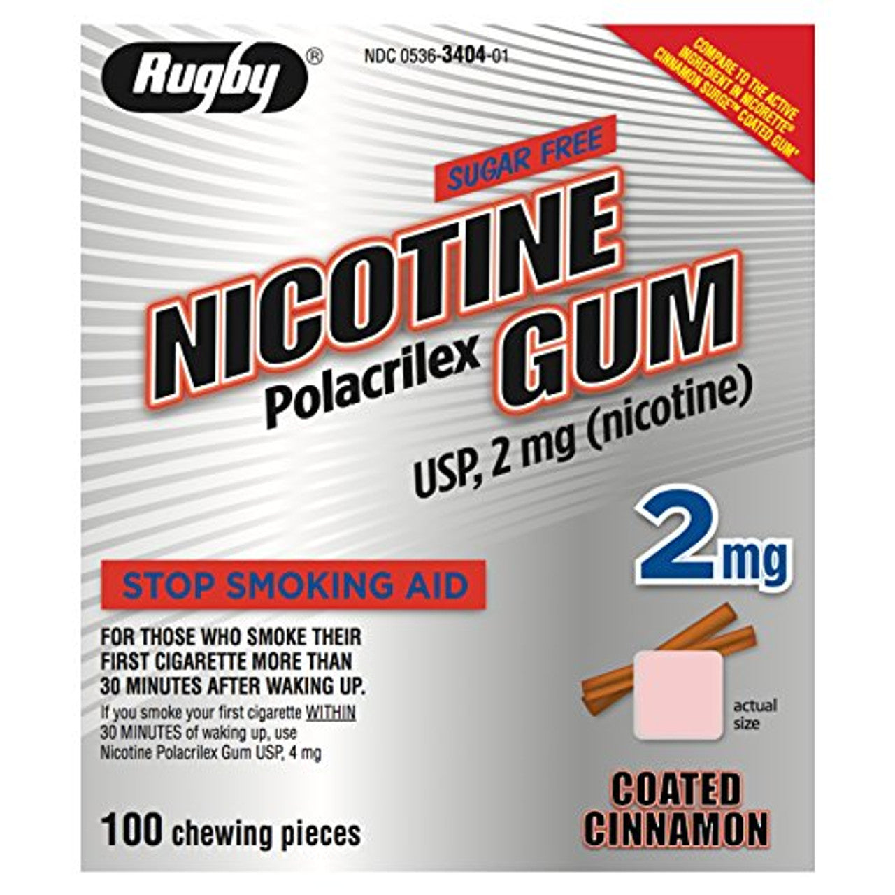 Rugby Nicotine Gum 2Mg 100Ct. Cinnamon