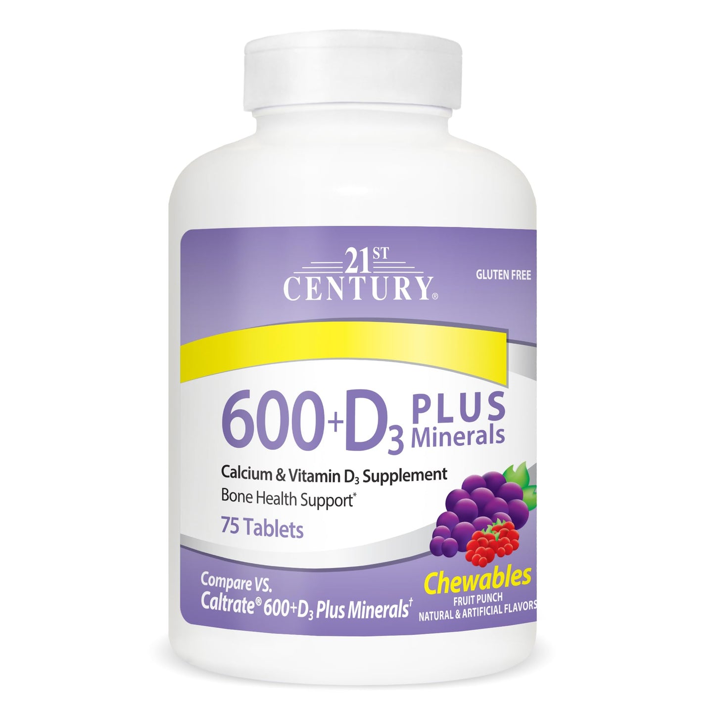 21st Century Calcium 600 Mg +D Plus Minerals Chewable Tablets Fruit Punch