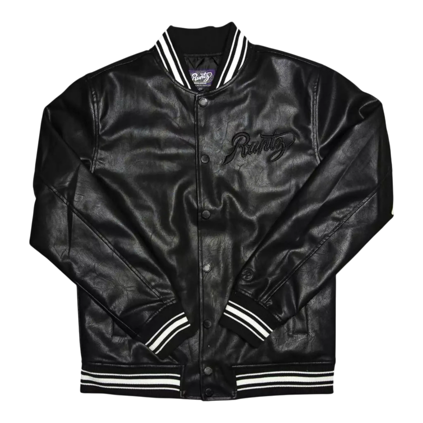 Runtz Scriptz Leather Varsity Men’s Jacket – Black/White