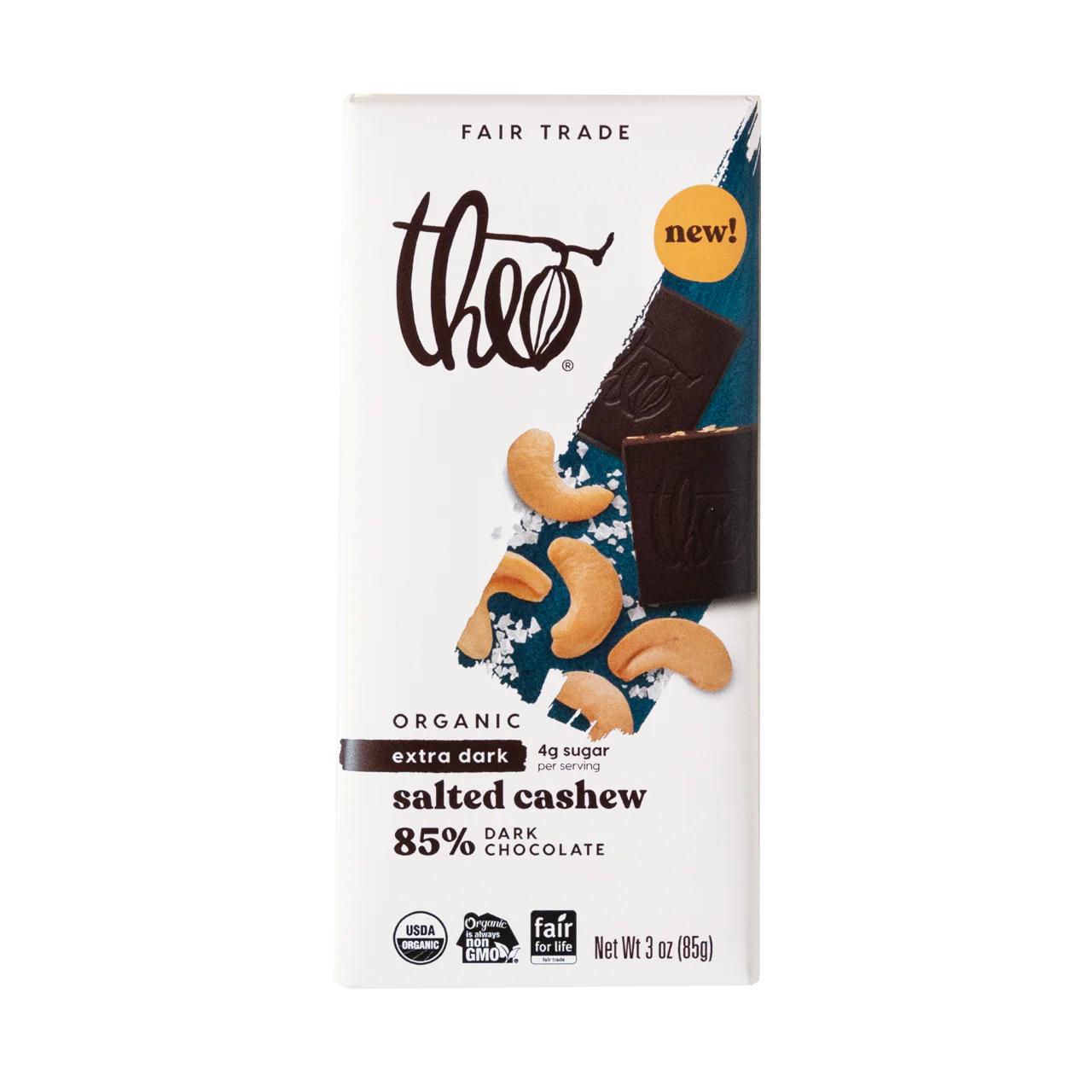 Theo Chocolate - Bar Salted Cashew 85% (Pack of 12-3oz)