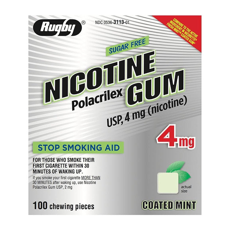 Rugby Nicotine Gum Usp 4 Mg Sugar Free Stop Smoking Aid, Coated Mint Chews