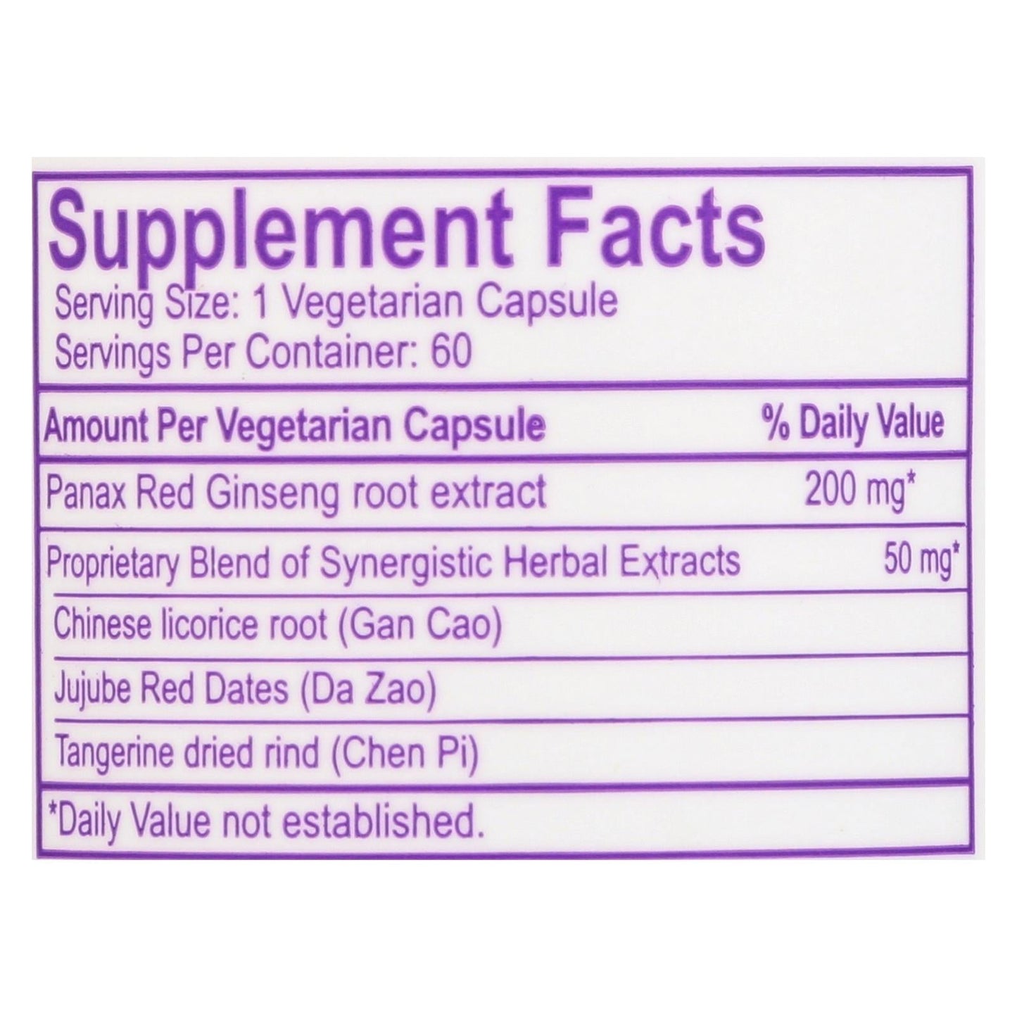 Paradise Herbs Panax Red Ginseng (60 Vegetarian Capsules)