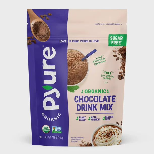 Pyure Sugar Free Chocolate Drink Mix, Pack of 6, 7.23 Oz Each
