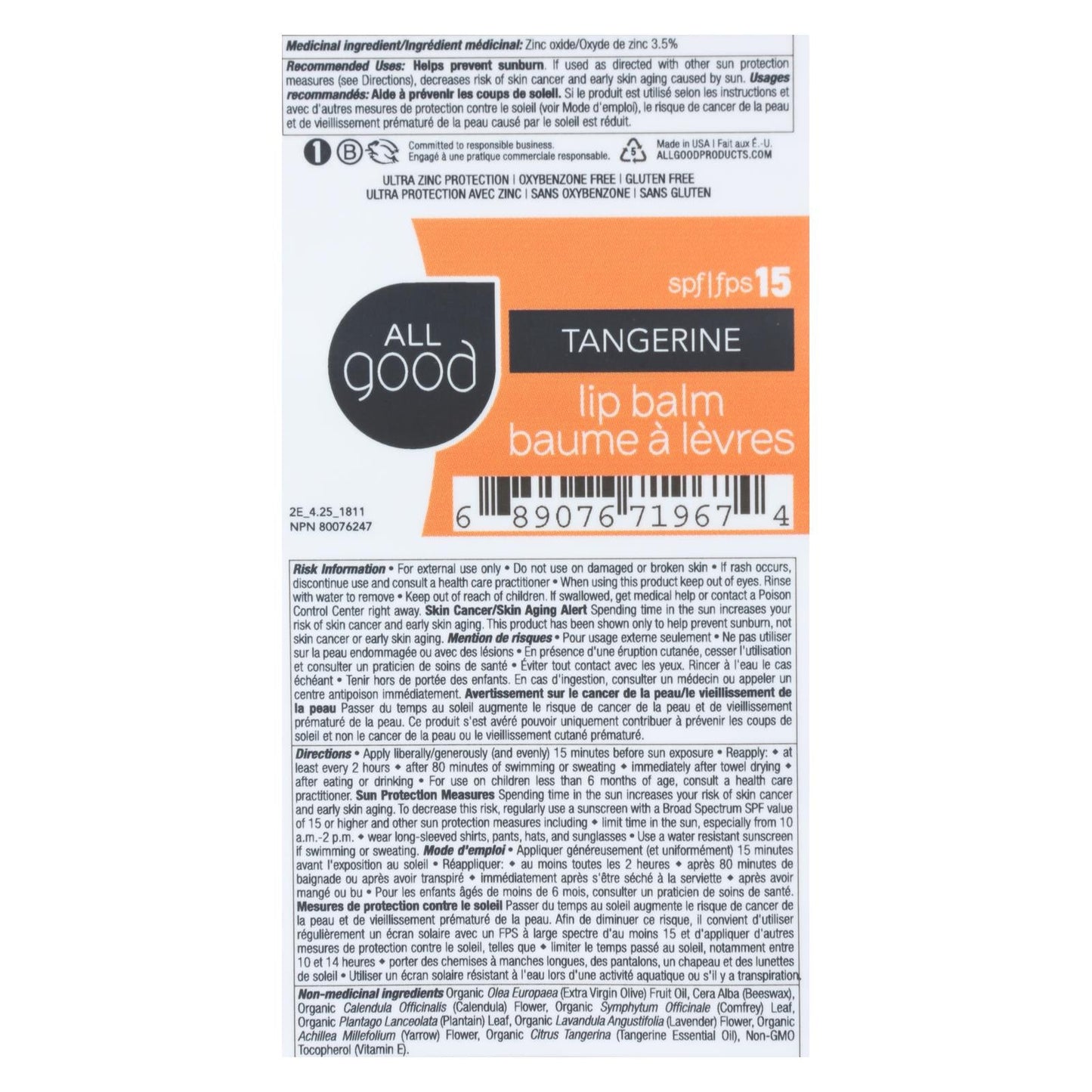 Elemental Herbs Tangerine Lip Balm with SPF12 (Pack of 18 - 4.25g)