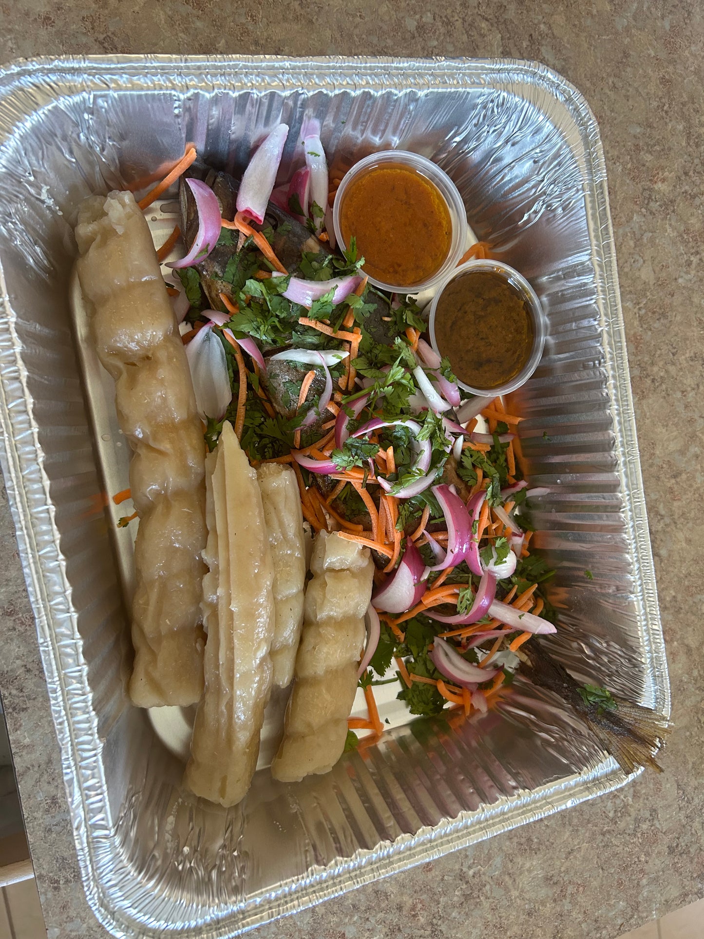 Makerel with Bobolo(Cassava Sticks)