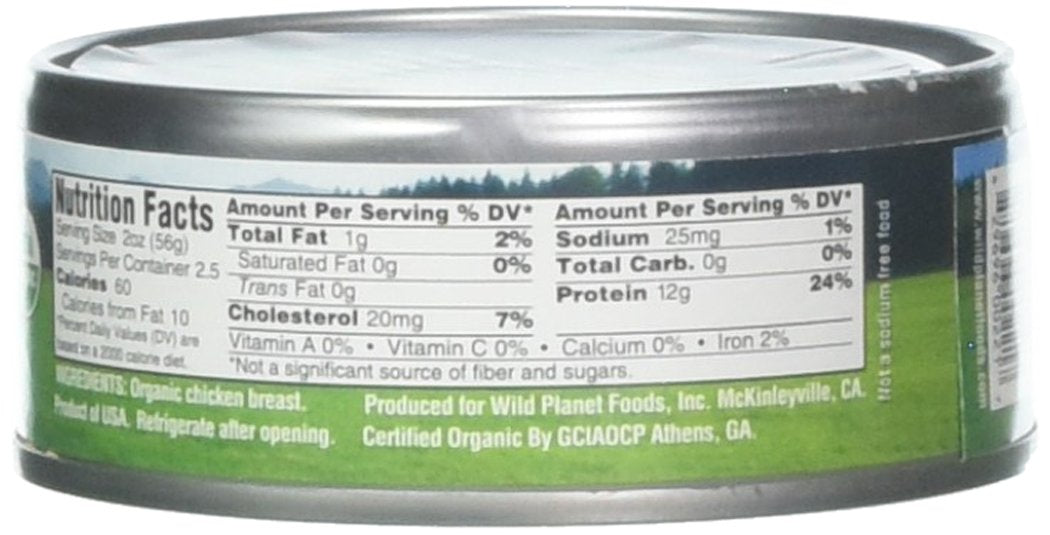 Wild Planet Organic No Salt Added Roasted Chicken Breast (Pack of 12) - 5 Oz.