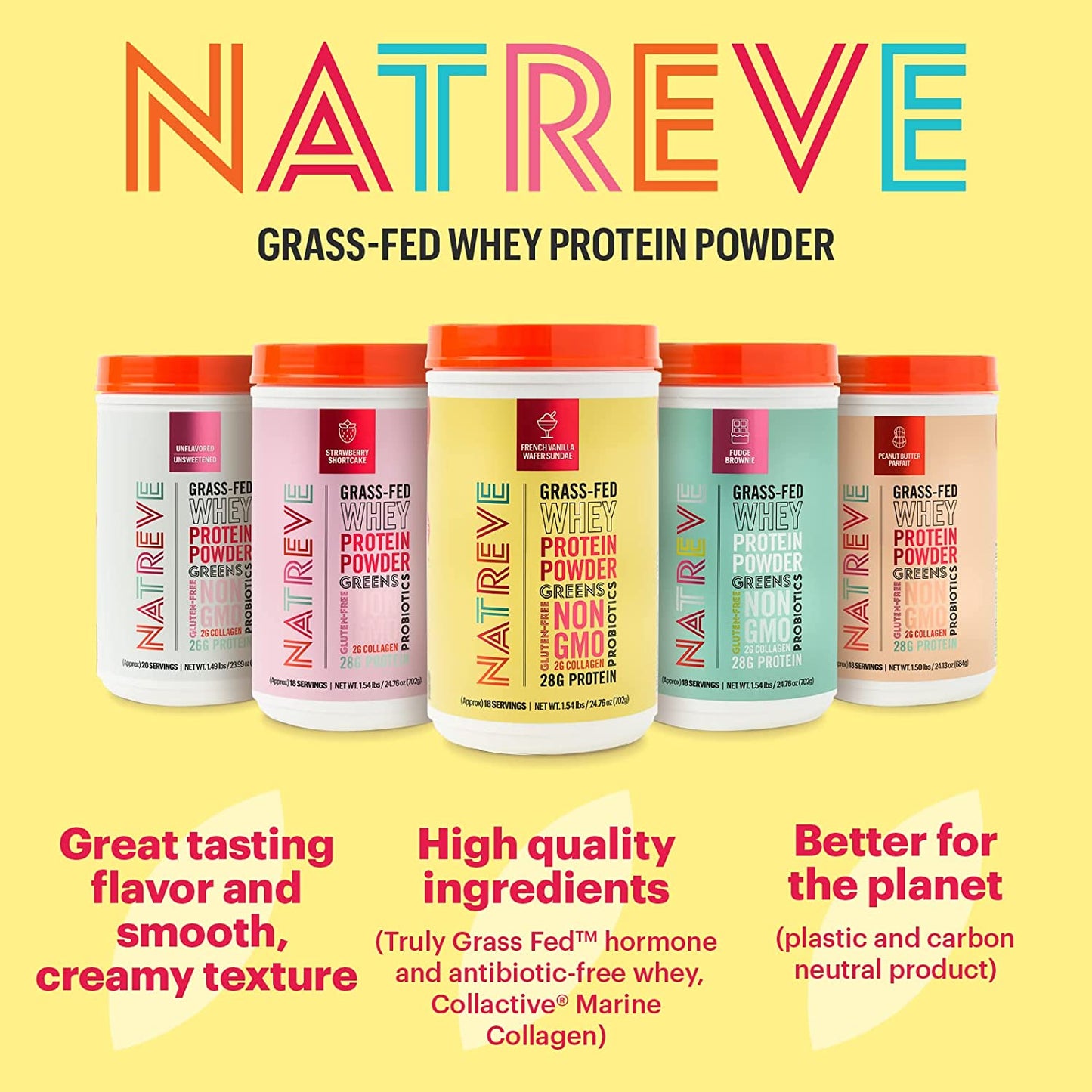 Natreve Vanilla Sundae Whey Protein Powder (Pack of 4) 23.8 Oz