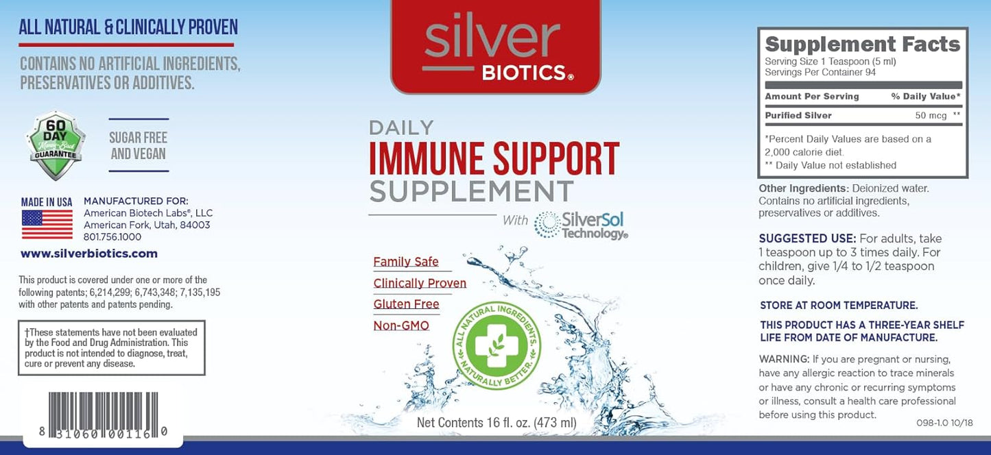 Silver Biotics Daily Immune Support, Family Size, 16 fl oz